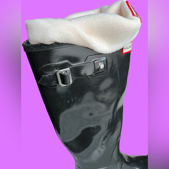 Hunter Glossy Black Knee-High Boots with Boot Liners - Picture 3 of 8